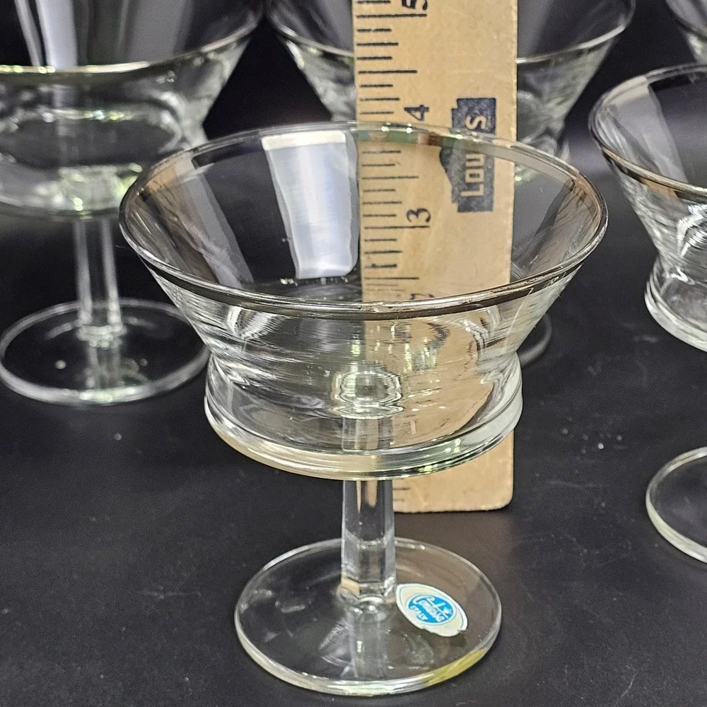 Contessa Italy MCM Platinum Trim Champagne Coupe Sherbet Glass Set of 5 Hex Stem
